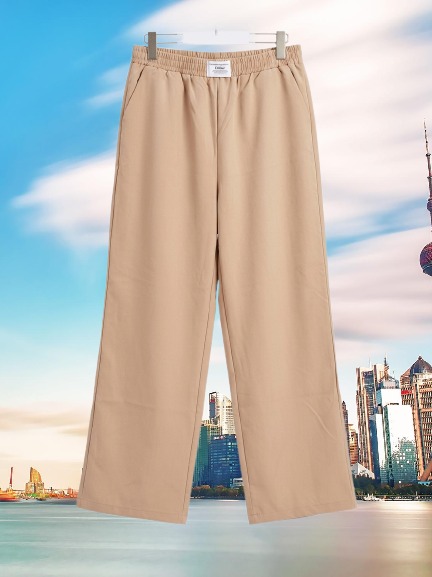 Women High Waist Elastic Waist Wide Leg Trousers – Casual Loose Fit Comfortable Long Pants (Khaki)