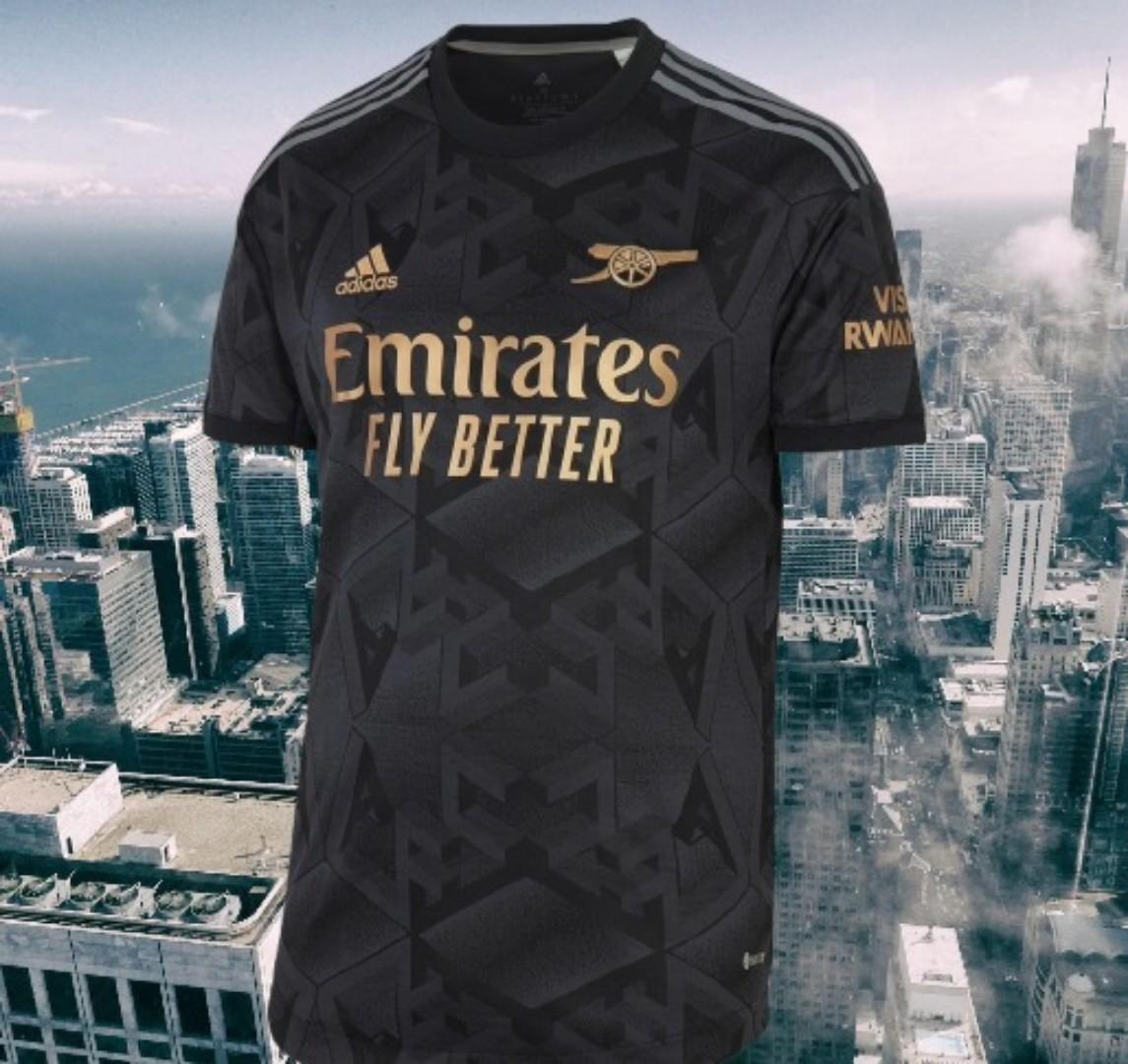 Arsenal Away Jersey 2022/2023 Premium Black & Gold Football Shirt – High-Quality AFC Geometric Pattern Luxury Soccer Jersey