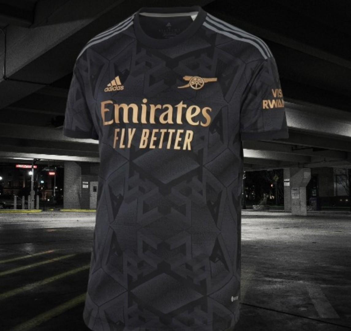 Arsenal Away Jersey 2022/2023 Premium Black & Gold Football Shirt – High-Quality AFC Geometric Pattern Luxury Soccer Jersey