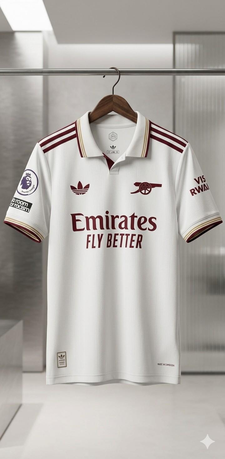 ​Arsenal Away Jersey 2025/2026 Premium White & Maroon Polo Football Shirt – High-Quality Retro Edition Soccer Jersey