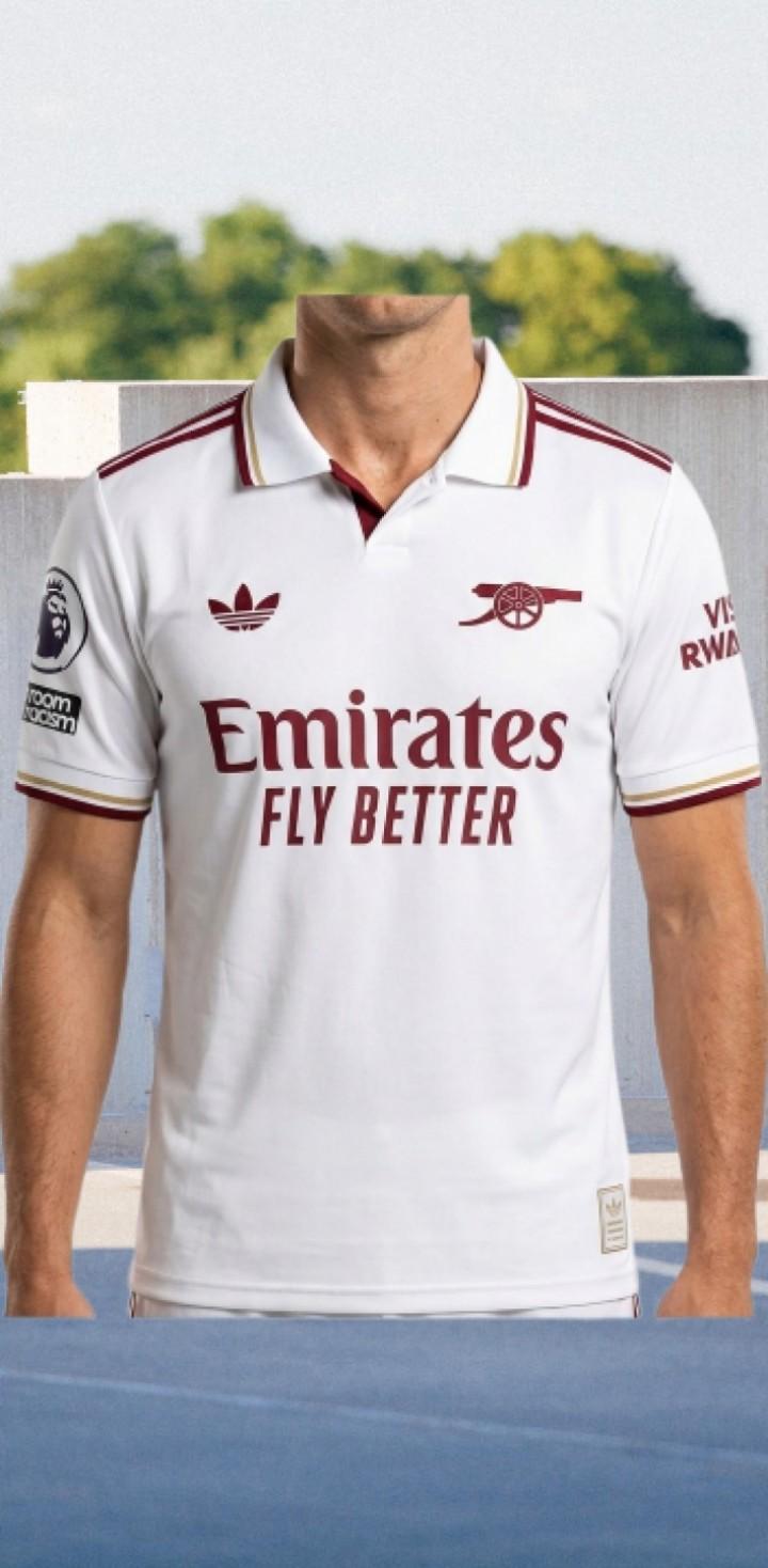 ​Arsenal Away Jersey 2025/2026 Premium White & Maroon Polo Football Shirt – High-Quality Retro Edition Soccer Jersey