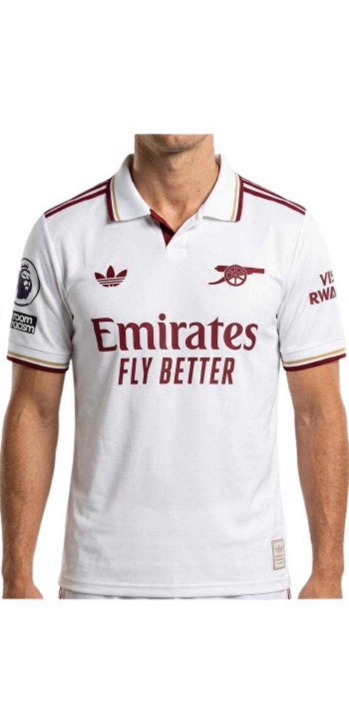 ​Arsenal Away Jersey 2025/2026 Premium White & Maroon Polo Football Shirt – High-Quality Retro Edition Soccer Jersey
