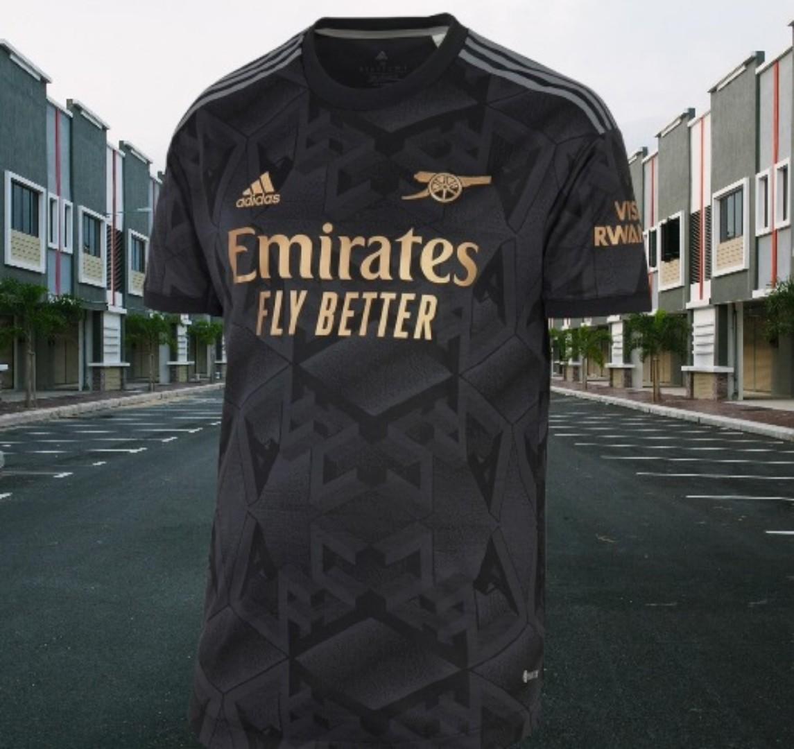 Arsenal Away Jersey 2022/2023 Premium Black & Gold Football Shirt – High-Quality AFC Geometric Pattern Luxury Soccer Jersey