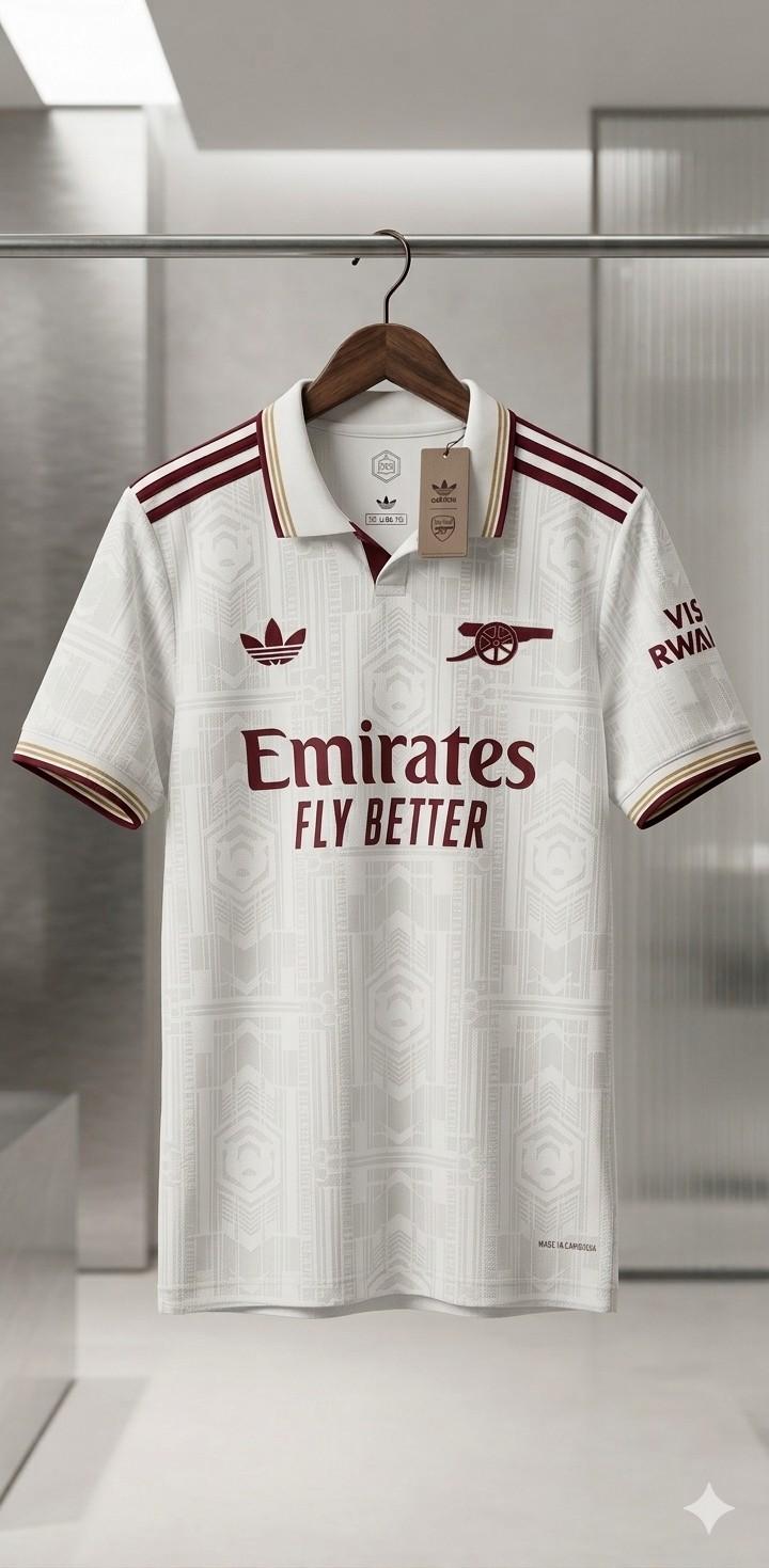 ​Arsenal Away Jersey 2025/2026 Premium White & Maroon Polo Football Shirt – High-Quality Retro Edition Soccer Jersey