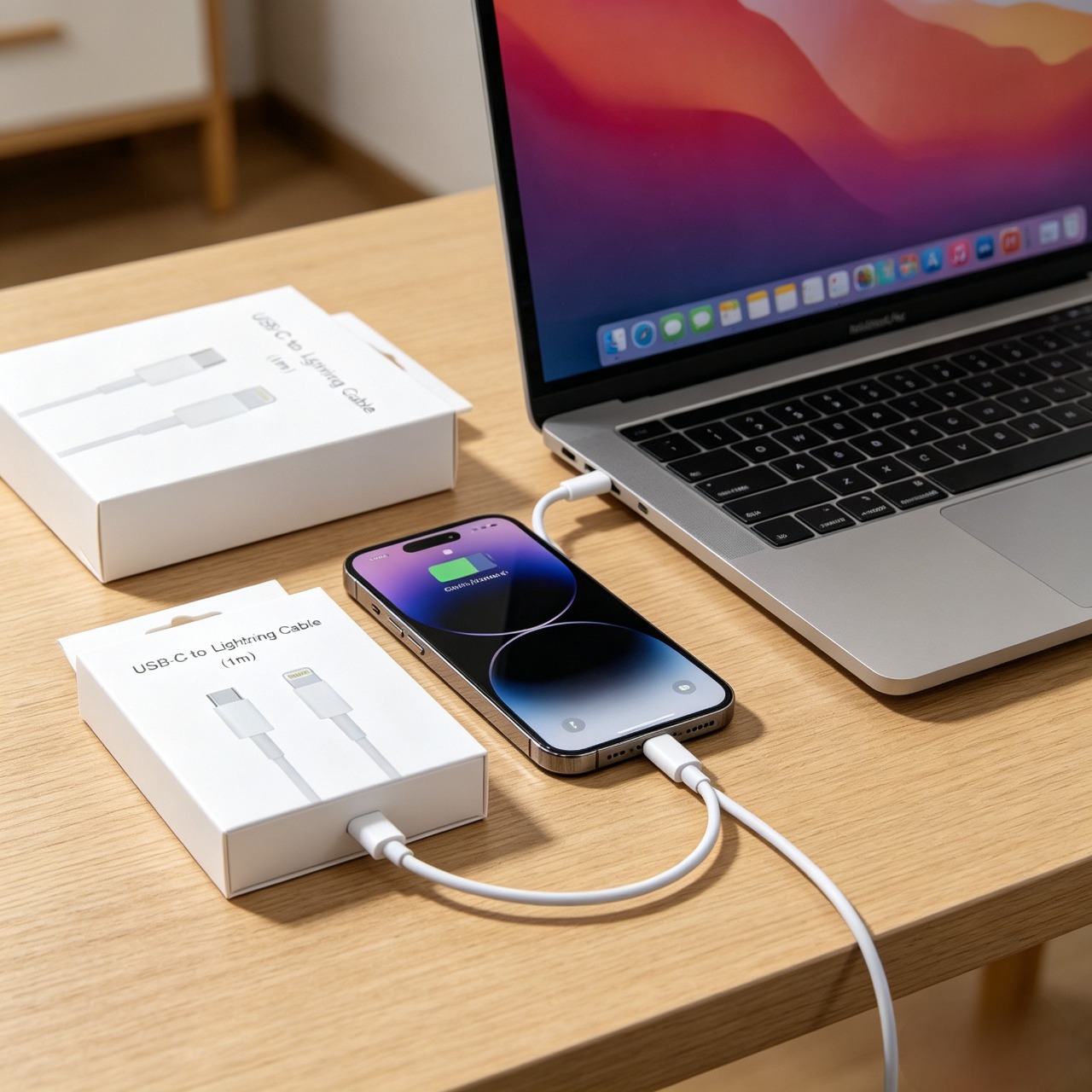 USB-C to Lightning Cable (1m) Fast Charging Data Sync Lead super durable also tested for iPhone 14 13 12 11 Pro Max X XS XR 8 7 6 Plus iPad - White