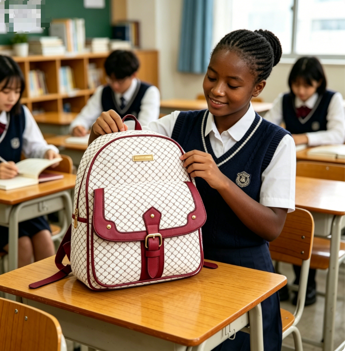 A fashionable backpack suitable for girls, a PU leather schoolbag for ladies, durable and suitable for students, traveling, and business trips.