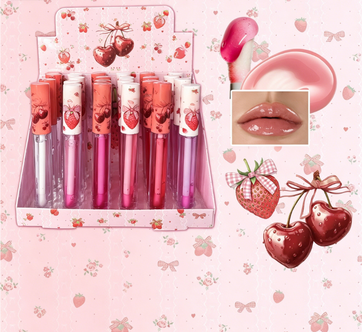 Double-headed glossy lip balm, mirror-like hydrating lip gloss, long-lasting cute cartoon lip color, suitable for girls and women to use