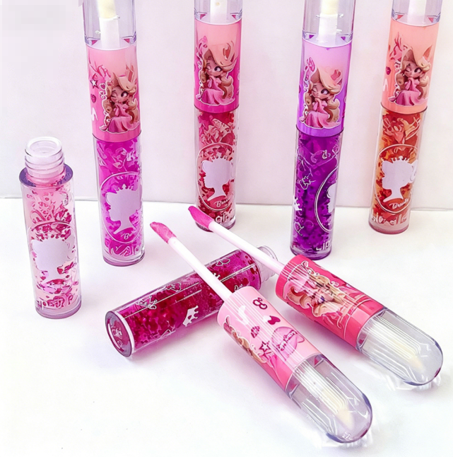 Double-headed glossy lip balm, mirror-like hydrating lip gloss, long-lasting cute cartoon lip color, suitable for girls and women to use