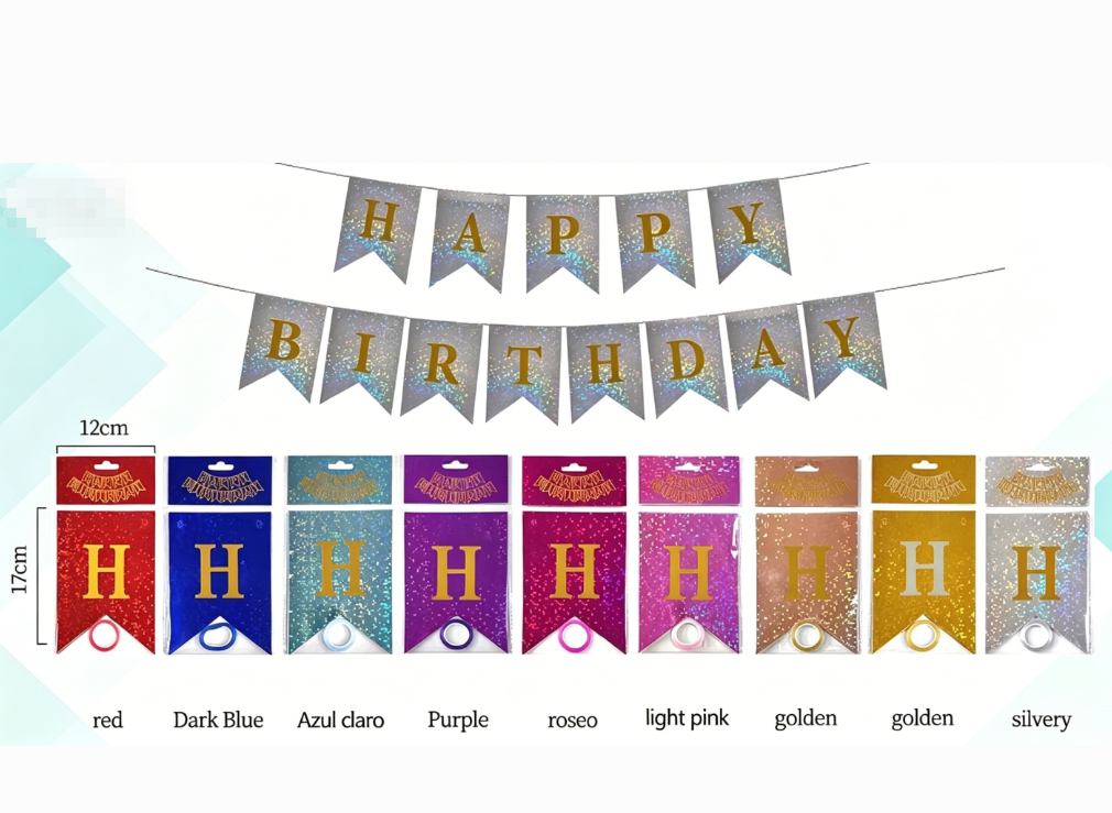 All Inclusive Birthday Party Decor Kit |  Laser Pull Flag Birthday Decoration for Home Party (Colors Shipped Randomly，Note: Digital candles)