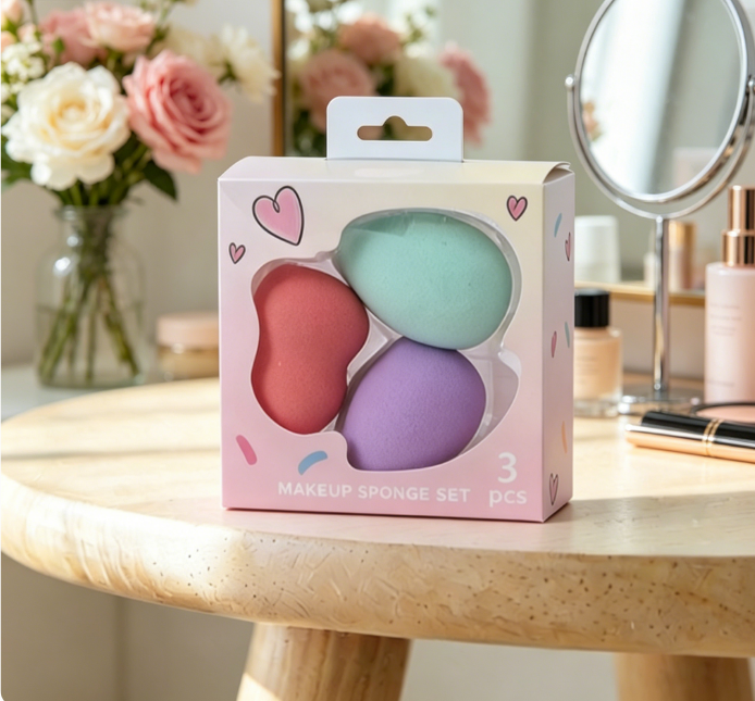 4Pcs Dual Purpose Makeup Sponge & Powder Puff Set Soft Flawless Face Blender Thickened Cosmetic Puff With Clear Box