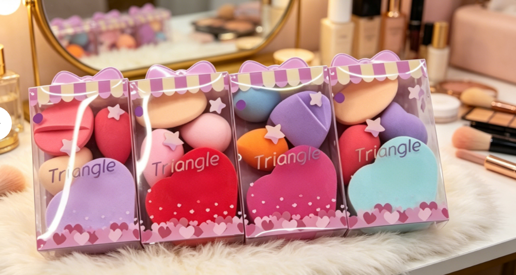 4Pcs Dual Purpose Makeup Sponge & Powder Puff Set Soft Flawless Face Blender Thickened Cosmetic Puff With Clear Box