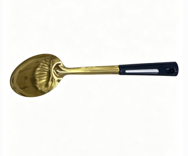 Luxury Golden Titanium Plated Soup Ladle Set Long Wooden Handle Large Gold Serving Spoons Durable Dishwasher Safe Kitchen Utensils
