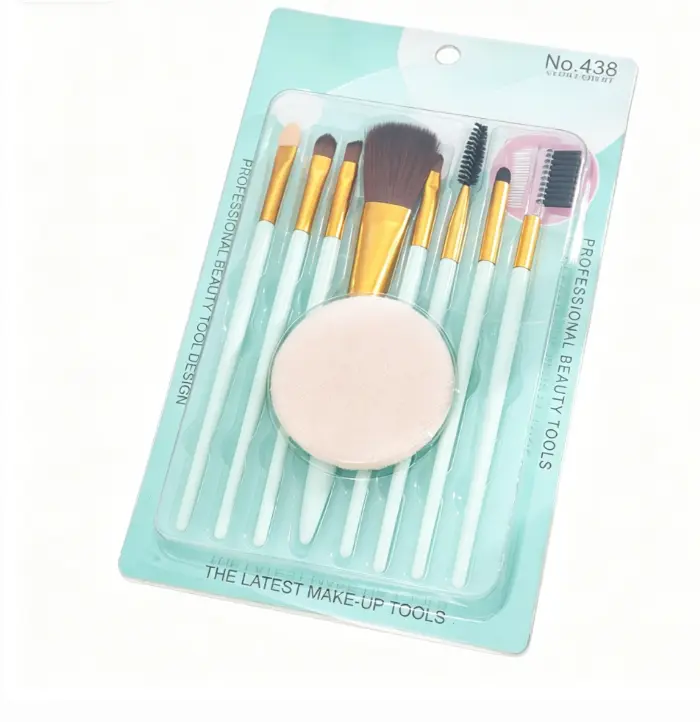 8-piece makeup brush set, beginner's all-in-one tool set including makeup sponge, featuring eyeshadow brush, blush brush, foundation brush, eyeliner brush and contour brush, suitable for daily makeup