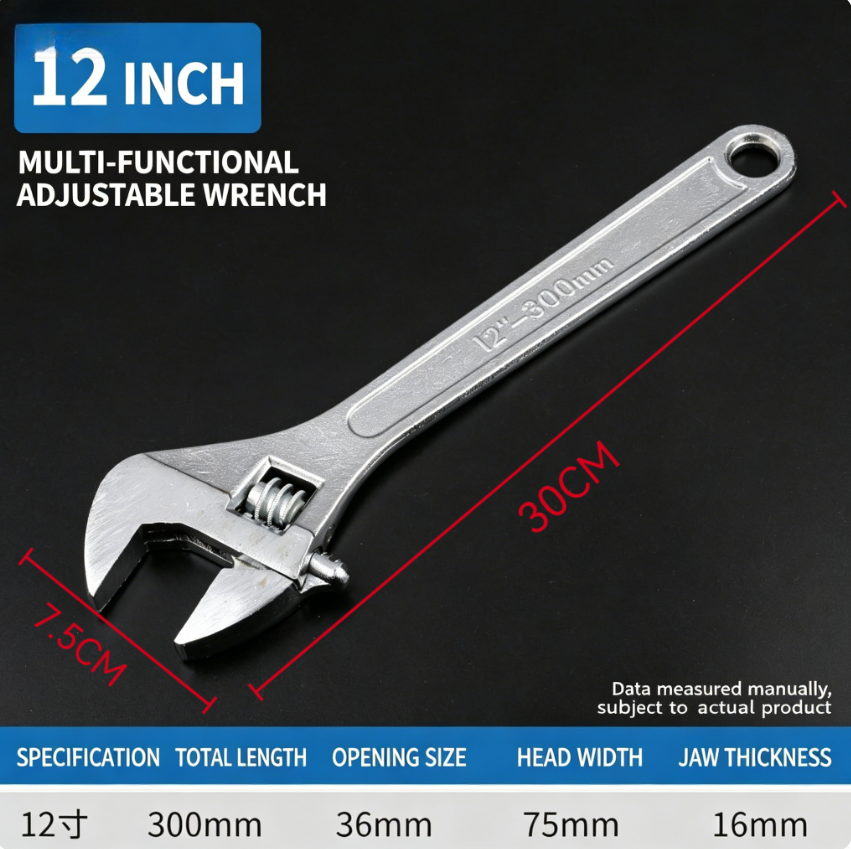 Adjustable Wrench Large Opening Long Handle Universal Spanner Carbon Steel Heavy Duty Mechanical Workshop Hand Repair Tools，Adjustable Spanner, Universal Wrench, Long Handle Spanner