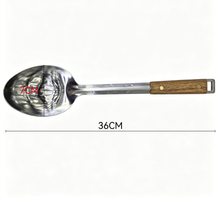 Luxury Golden Titanium Plated Soup Ladle Set Long Wooden Handle Large Gold Serving Spoons Durable Dishwasher Safe Kitchen Utensils
