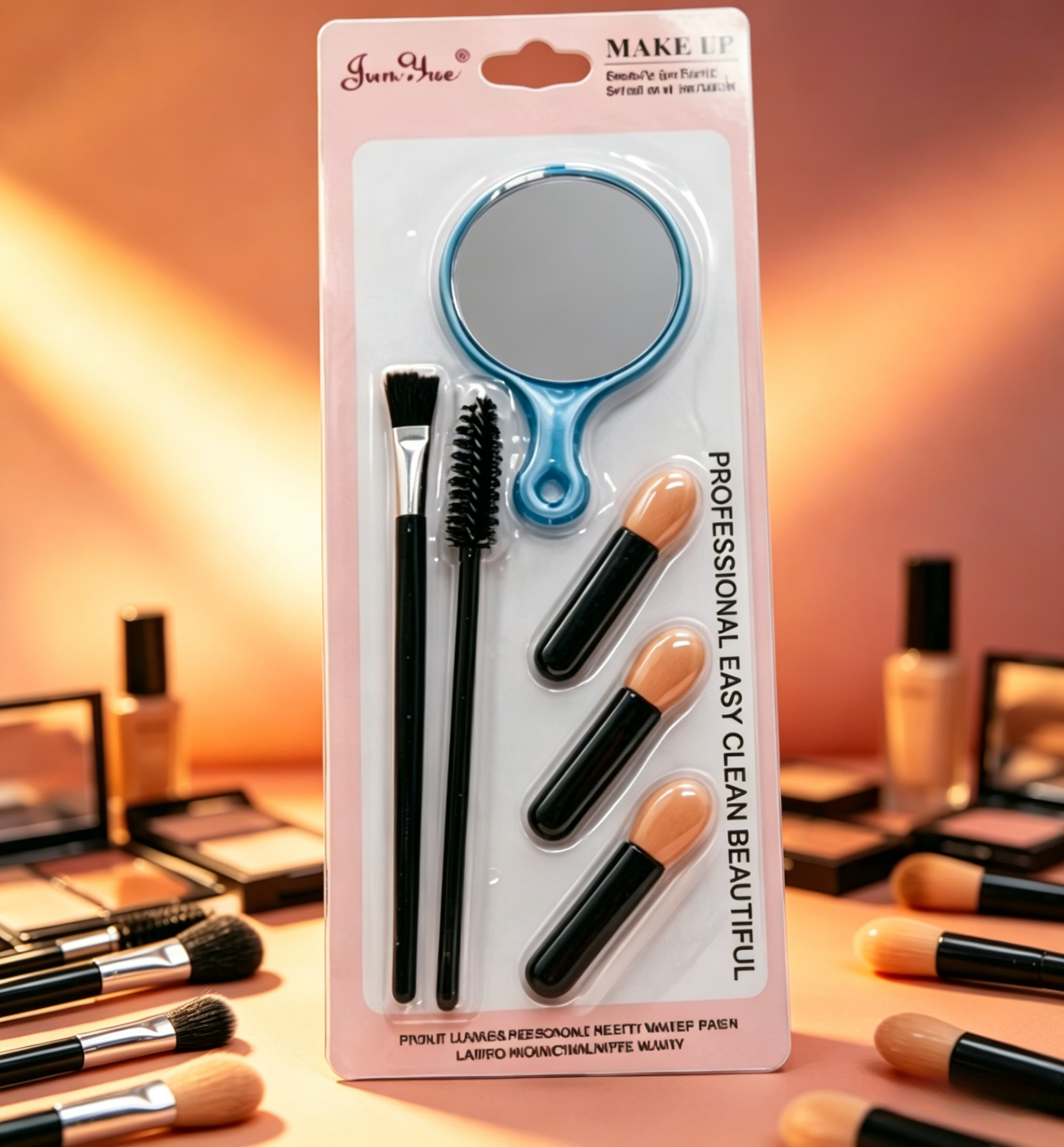 6 In 1 Portable Makeup Brush Set with Hand Mirror, Professional Cosmetic Tools Kit for Daily Face & Eye Makeup，Travel Makeup Kit, Beauty Grooming Set, Multi-Function Makeup Brushes