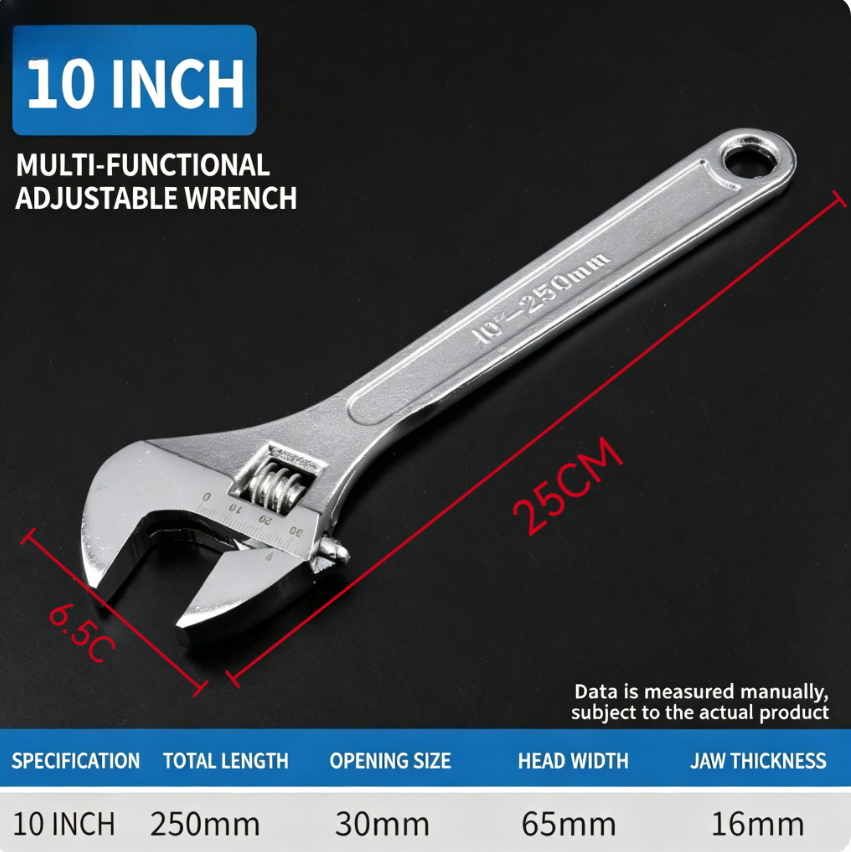 Adjustable Wrench Large Opening Long Handle Universal Spanner Carbon Steel Heavy Duty Mechanical Workshop Hand Repair Tools，Adjustable Spanner, Universal Wrench, Long Handle Spanner