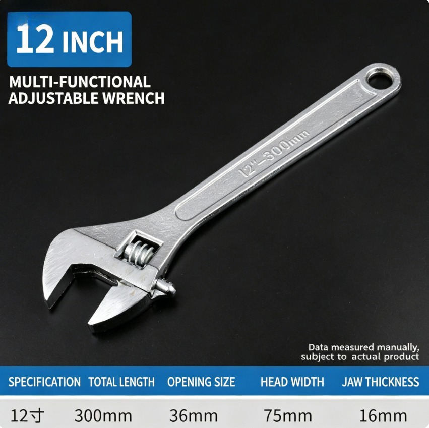 Adjustable Wrench Large Opening Long Handle Universal Spanner Carbon Steel Heavy Duty Mechanical Workshop Hand Repair Tools，Adjustable Spanner, Universal Wrench, Long Handle Spanner
