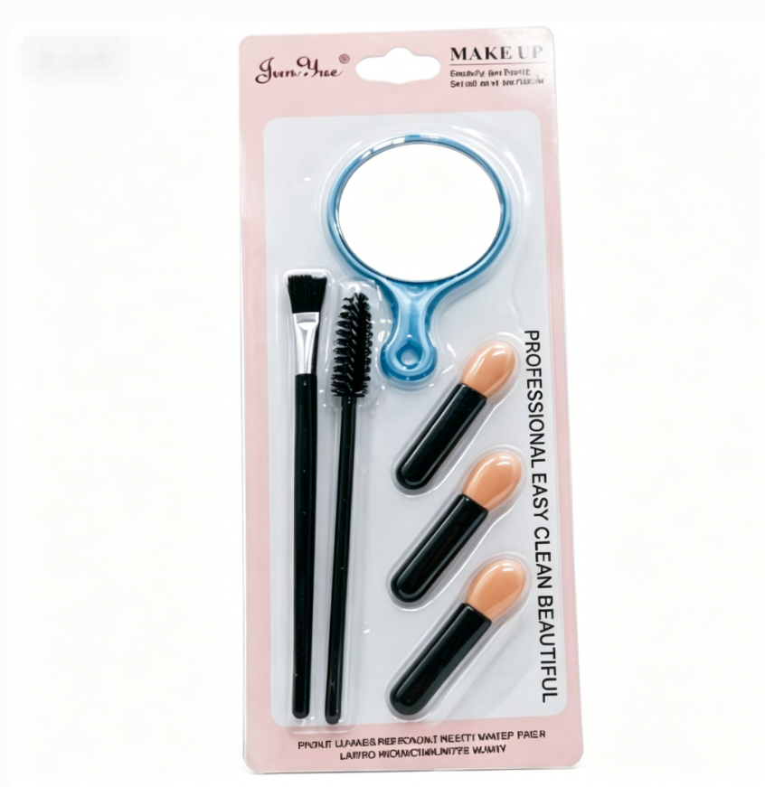 6 In 1 Portable Makeup Brush Set with Hand Mirror, Professional Cosmetic Tools Kit for Daily Face & Eye Makeup，Travel Makeup Kit, Beauty Grooming Set, Multi-Function Makeup Brushes