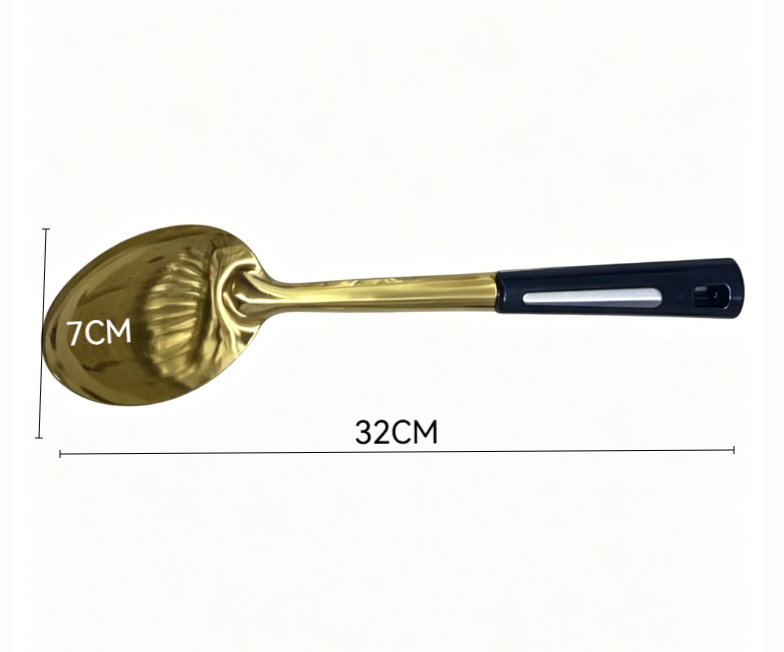 Luxury Golden Titanium Plated Soup Ladle Set Long Wooden Handle Large Gold Serving Spoons Durable Dishwasher Safe Kitchen Utensils