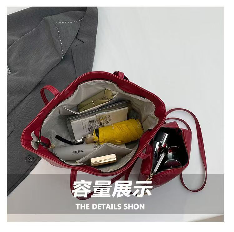 three-piece set Tote bag Big bag female Soft skin Large capacity Versatile Foreign style handbag Shoulder bag wholesale