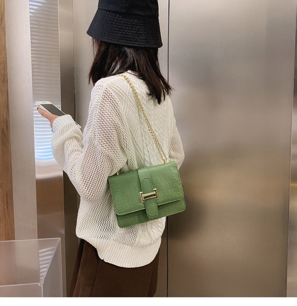 Bag ladies shoulder bag stone grain messenger bag ladies bag  new embossed solid color small square bag