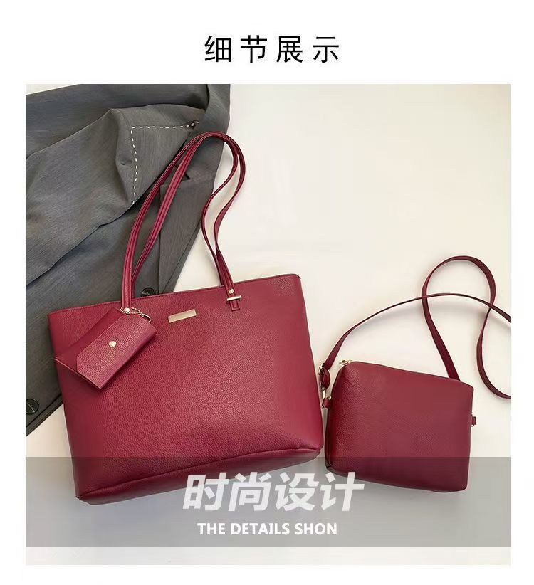 three-piece set Tote bag Big bag female Soft skin Large capacity Versatile Foreign style handbag Shoulder bag wholesale