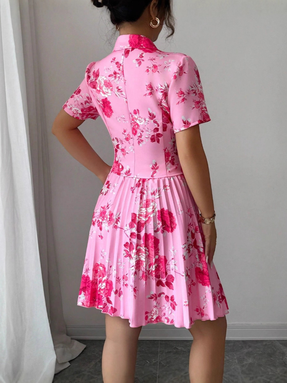 New Spring Autumn Women Fashion Two Piece Dress Set Elegant Floral Print Casual Top High Waist Midi Skirt Matching Outfit Lady Casual Party Daily Wear
