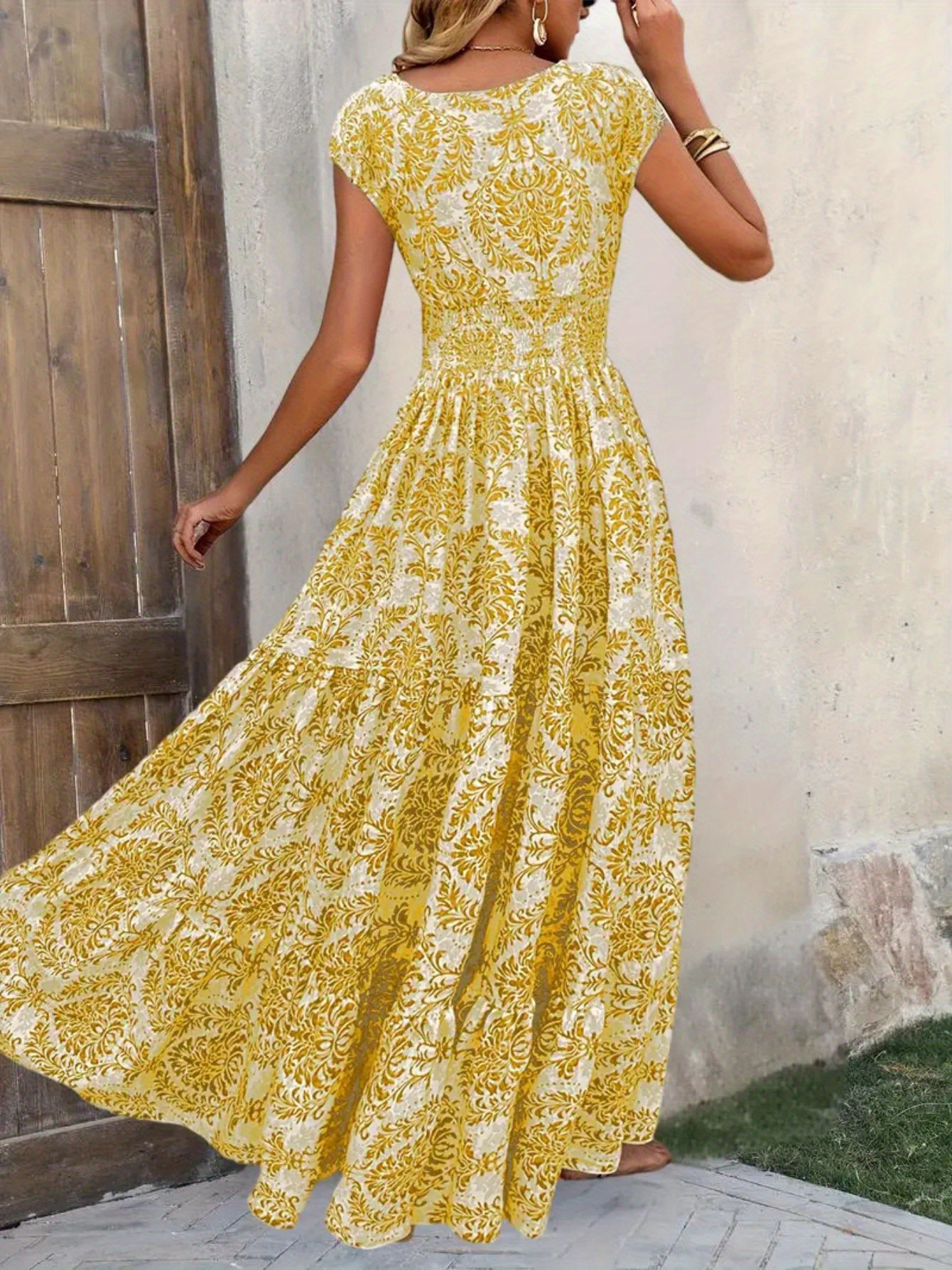 New summer women printed long dress v neck long sleeve loose swing elegant casual ladies evening party dress