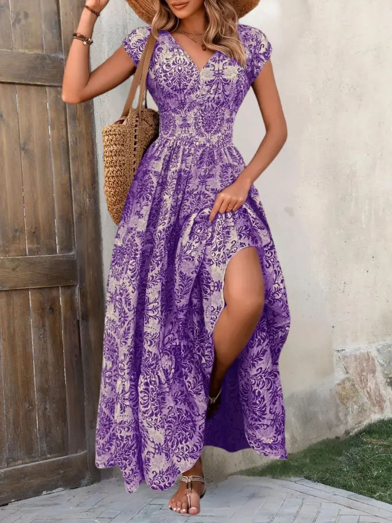 New summer women printed long dress v neck long sleeve loose swing elegant casual ladies evening party dress