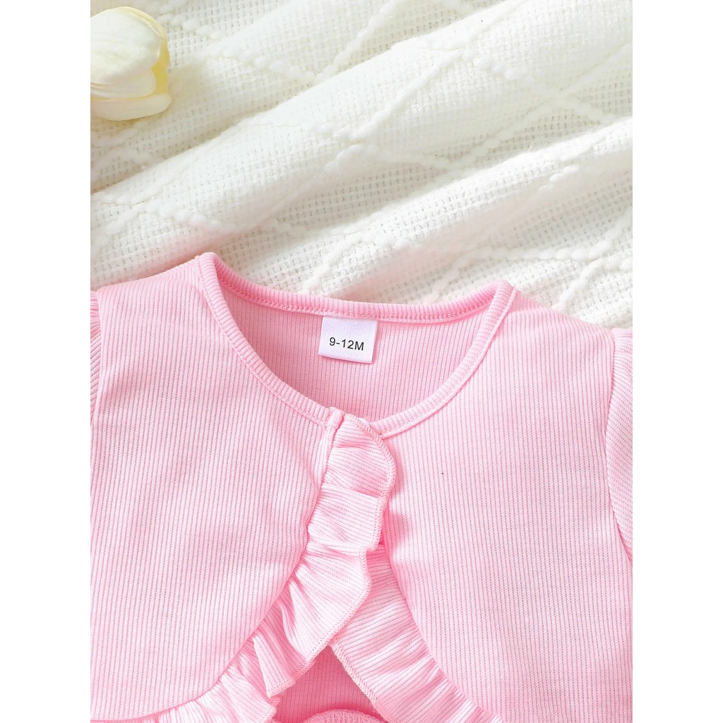Dresses for 0-3Years Toddler Baby Girl 2pcs Clothing Set Pink Short Sleeved Cardigan Sling Flower Embroidered Love Mesh Dress Fashion Cute Style Infant Baby Daily Outfit