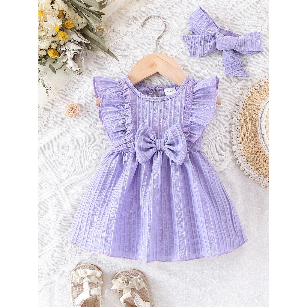 【 0-24M 】 Girl's bow sleeveless dress, baby princess dress, newborn jumpsuit, 0-2 year old baby girl summer outfit