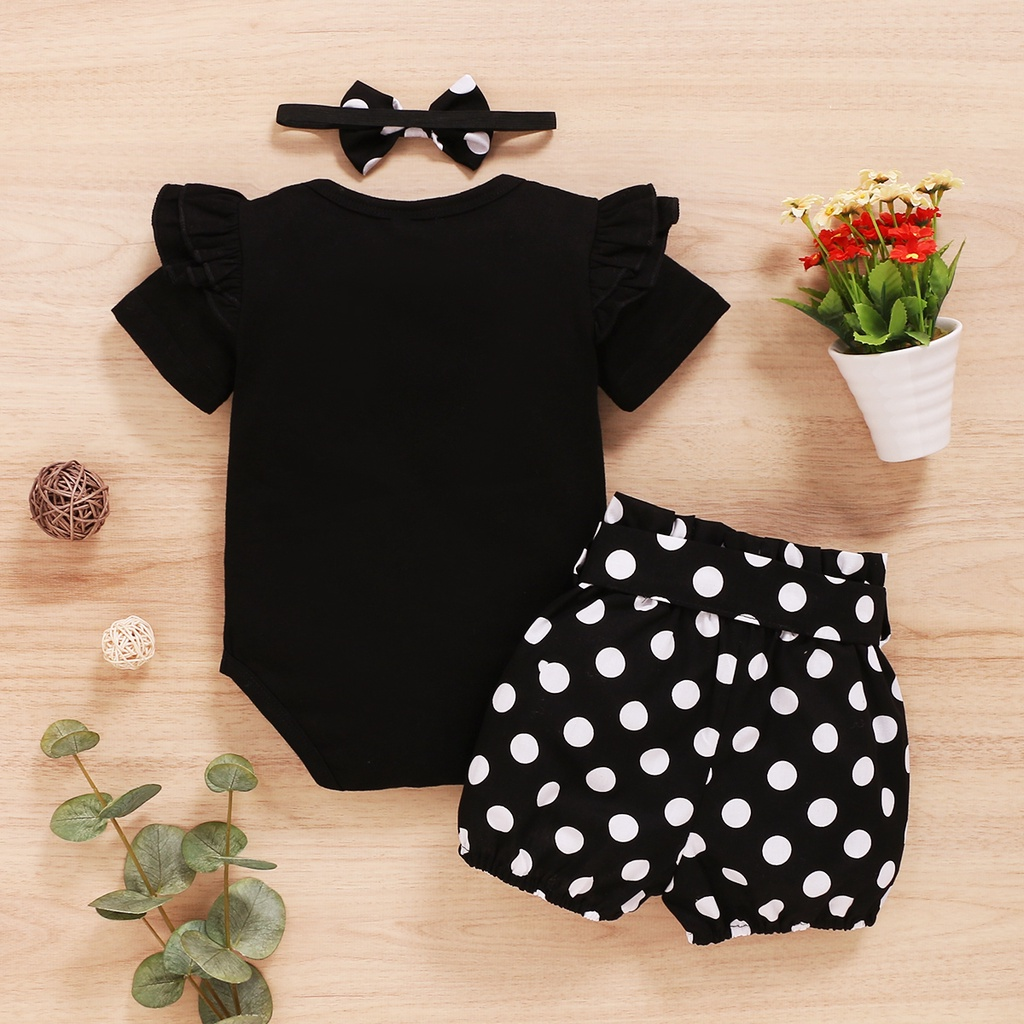 Newborn Baby Girl Romper Clothing 3Pcs Set Print Short Sleeves Bodysuit + Floral Pants Wave Point Toddler  Infant Baby Girl Jumpsuit Outfit Baju Baby Gir Murah Costume Playsuit