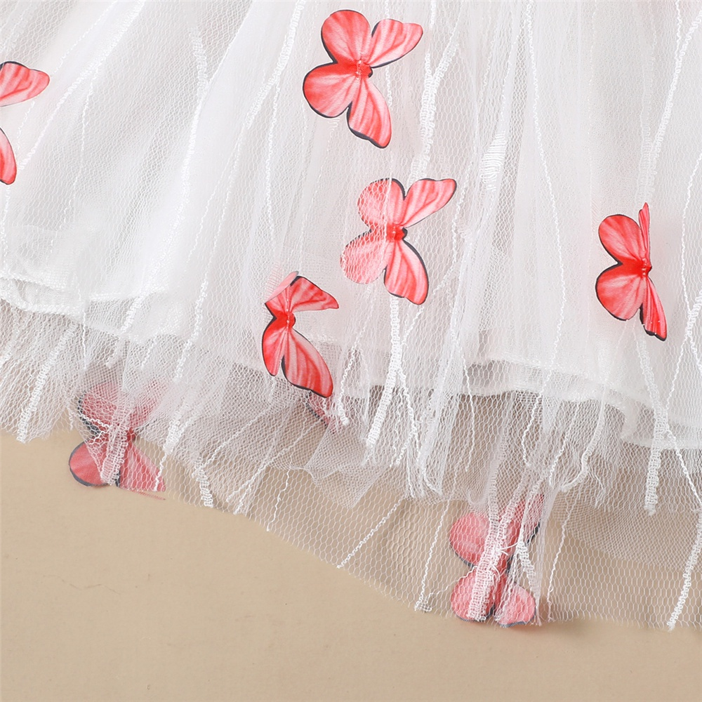 1-5Years Kids Girl Princess Dress Pink Butterfly Design Ruffle Sleeveless Tulle Dress Toddler Baby Girl Birthday Partywear Fashion Summer Sundress Beachwear