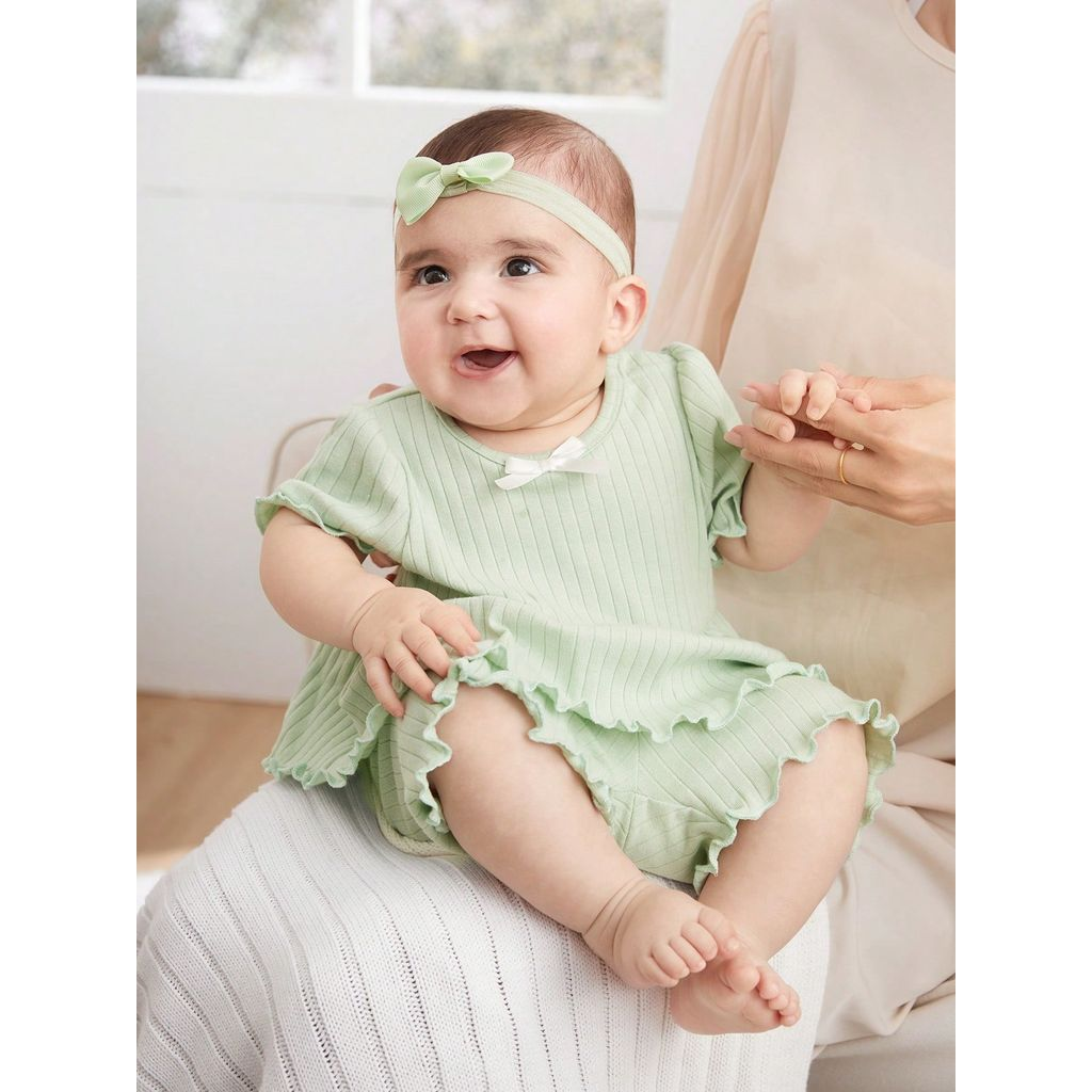 Baby Girl Clothes For 0-24 Months Cute Kitten Pattern Jumpsuit Pink Shorts Set Fly Sleeve Lovely Bow Headband Fashion And Leisure
