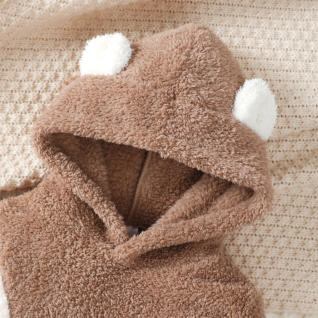 0-3 Years Toddler Baby  Girl Winter Clothes Set Brown Bear Velvet Long Sleeved Hooded Sweatshirt with Pants