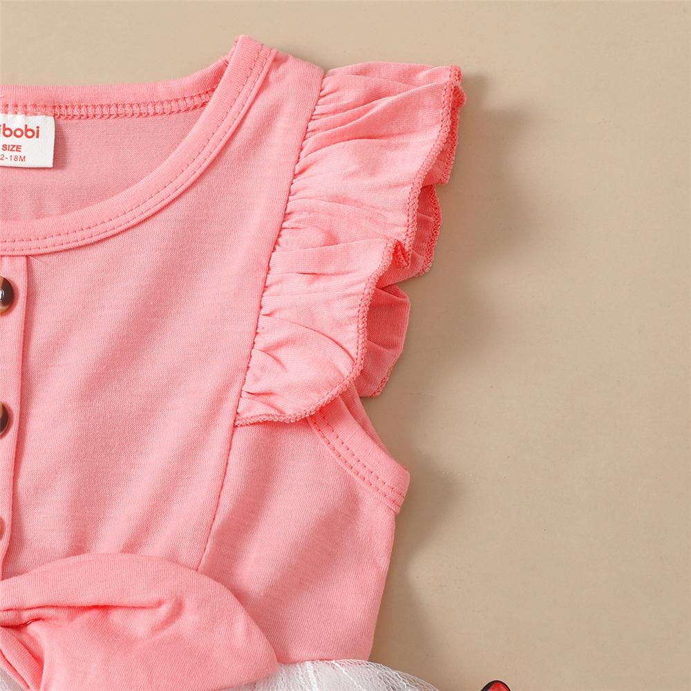 1-5Years Kids Girl Princess Dress Pink Butterfly Design Ruffle Sleeveless Tulle Dress Toddler Baby Girl Birthday Partywear Fashion Summer Sundress Beachwear