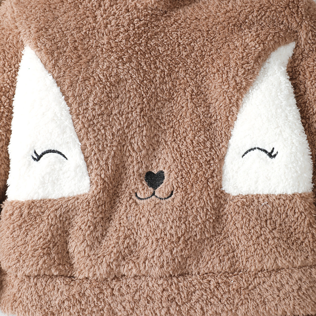 0-3 Years Toddler Baby  Girl Winter Clothes Set Brown Bear Velvet Long Sleeved Hooded Sweatshirt with Pants