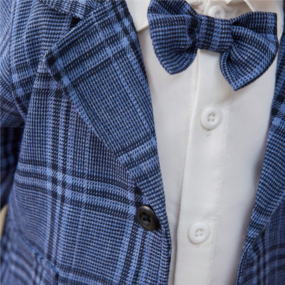 Baby Boy 3-18Months Plaid Formal Suit Set, Infant Gentleman Blazer + Pants + Bow Tie Outfit for Wedding Baptism Party