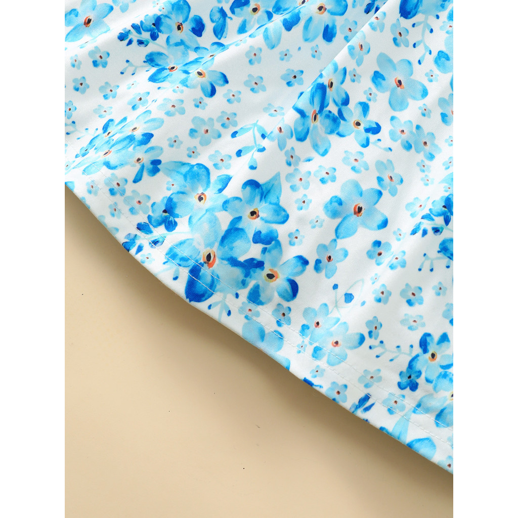 【2-7 Years】 Kids Girl Blue Floral Long-Sleeve Dress | A-Line Casual Princess Dress for Autumn