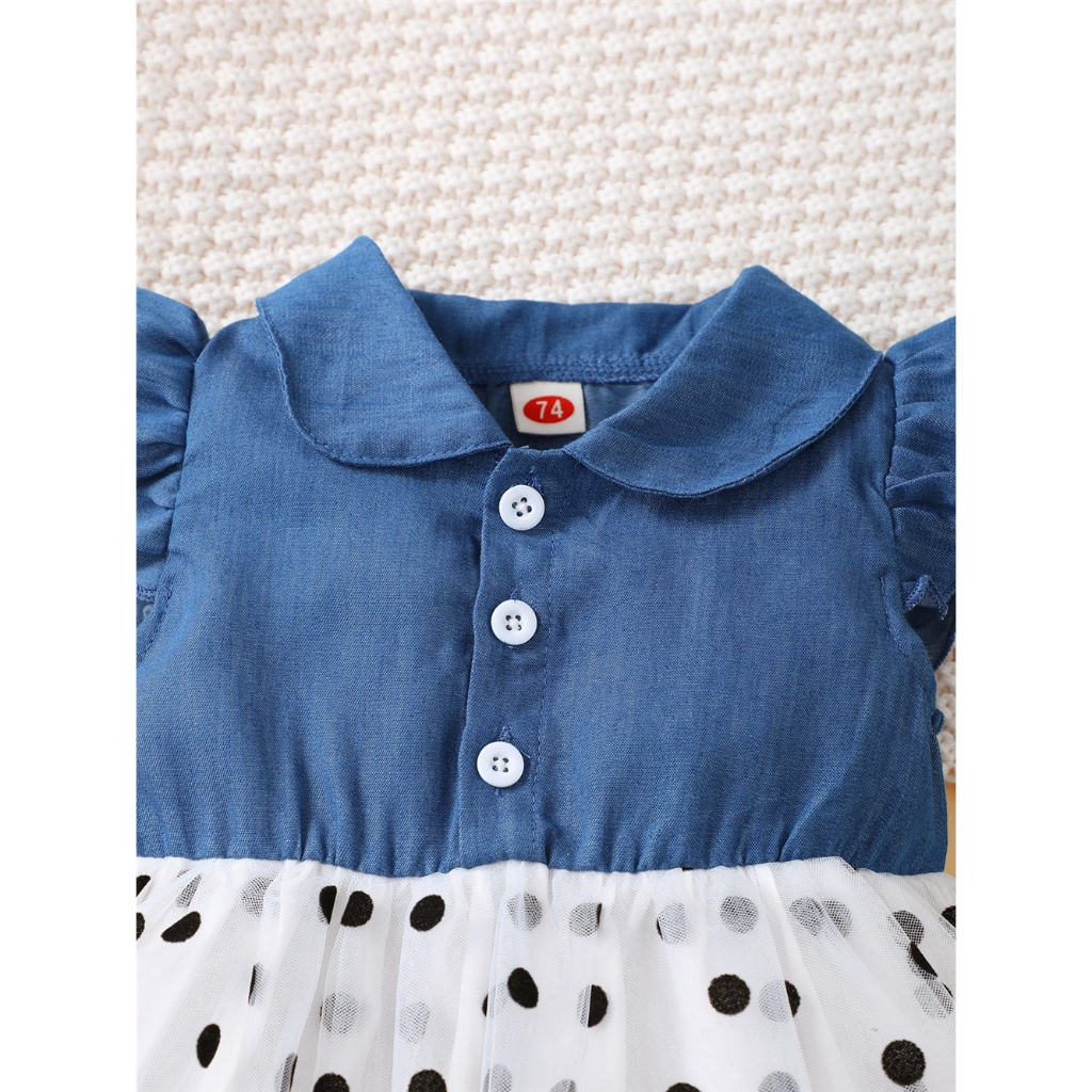 【 1-6Y 】 Girl's flying sleeve polka dot mesh dress, baby princess dress, baby's summer breathable mesh dress, 1-6 year old little girl's birthday party dress, sweet fluffy dress