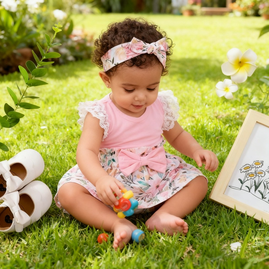 【 0-18 Months 】 Baby Girl Summer Dress Pink Lace Sleeveless Ha Yi Set | Lace Edge Strap Top+Flower Printed Short Skirt | Baby Princess Skirt Set