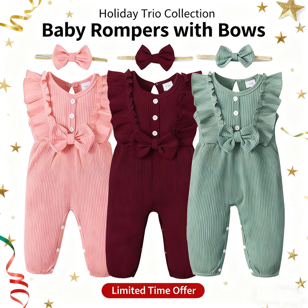 0-18 Month Newborn Baby Girl Sleeveless Ribbed Romper with Headwear/ Toddler Baby Girl Solid Color Basic Style Jumpsuit/ NewYear Fashion Baby Clothes