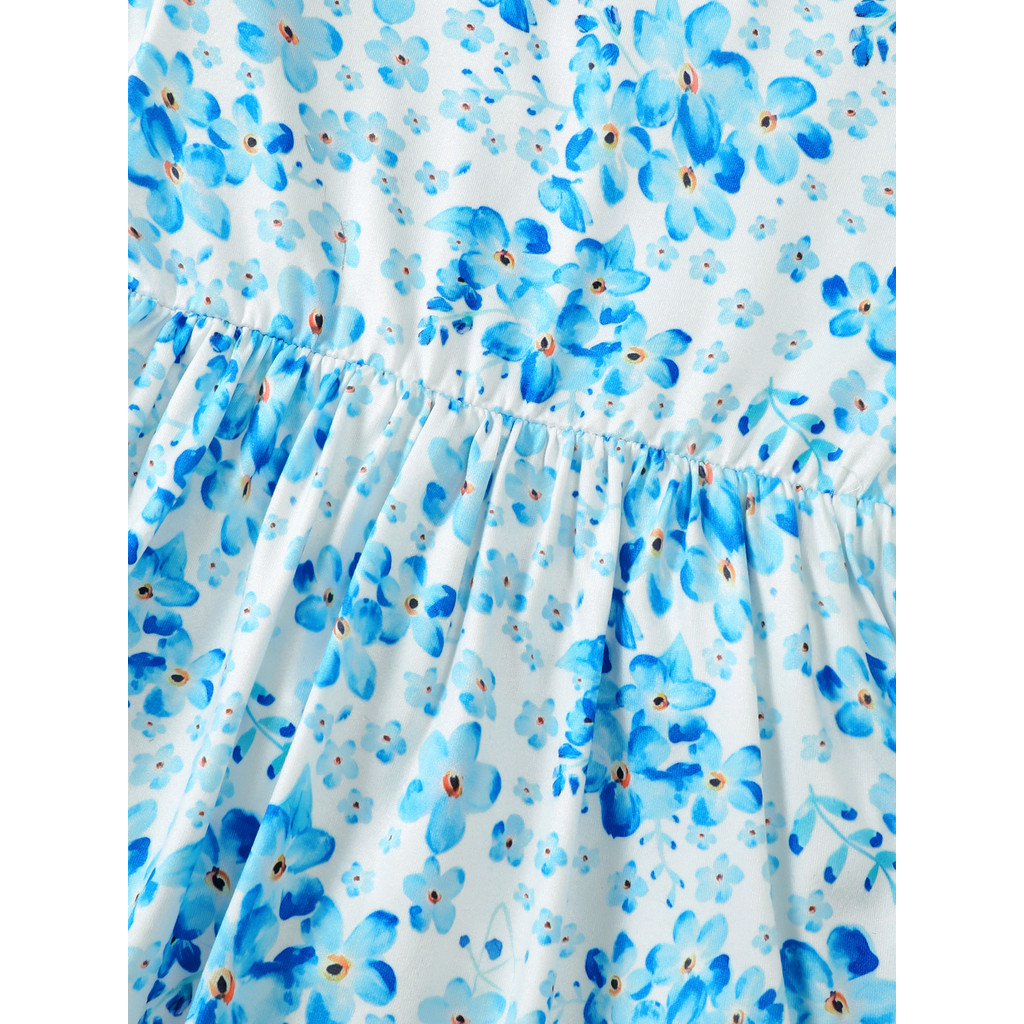 【2-7 Years】 Kids Girl Blue Floral Long-Sleeve Dress | A-Line Casual Princess Dress for Autumn