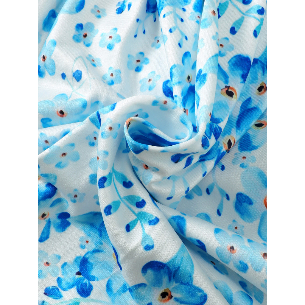 【2-7 Years】 Kids Girl Blue Floral Long-Sleeve Dress | A-Line Casual Princess Dress for Autumn