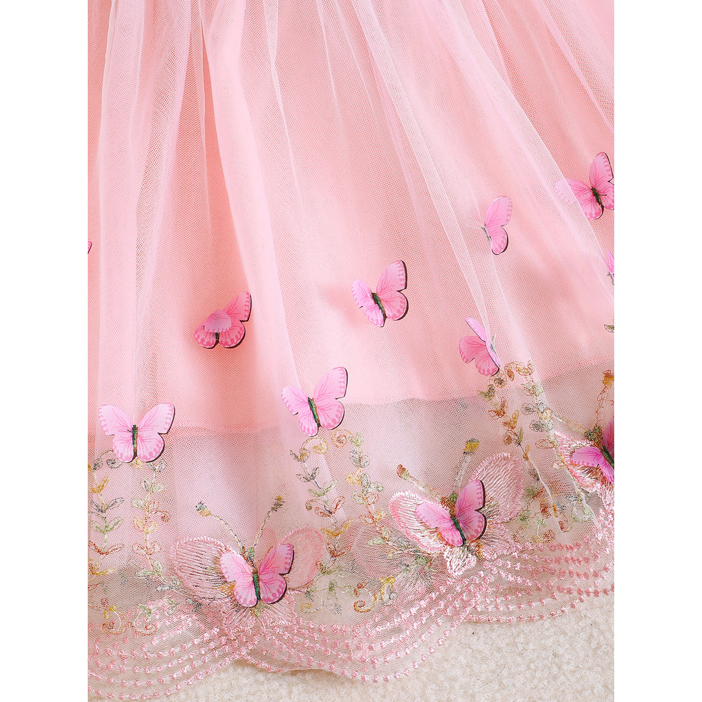 0-3Years Toddler&Newborn Baby Girl Mesh Sleeveless Flower Butterfly Design Embroidery Fashion Dresses Summer Girl Party Outfit