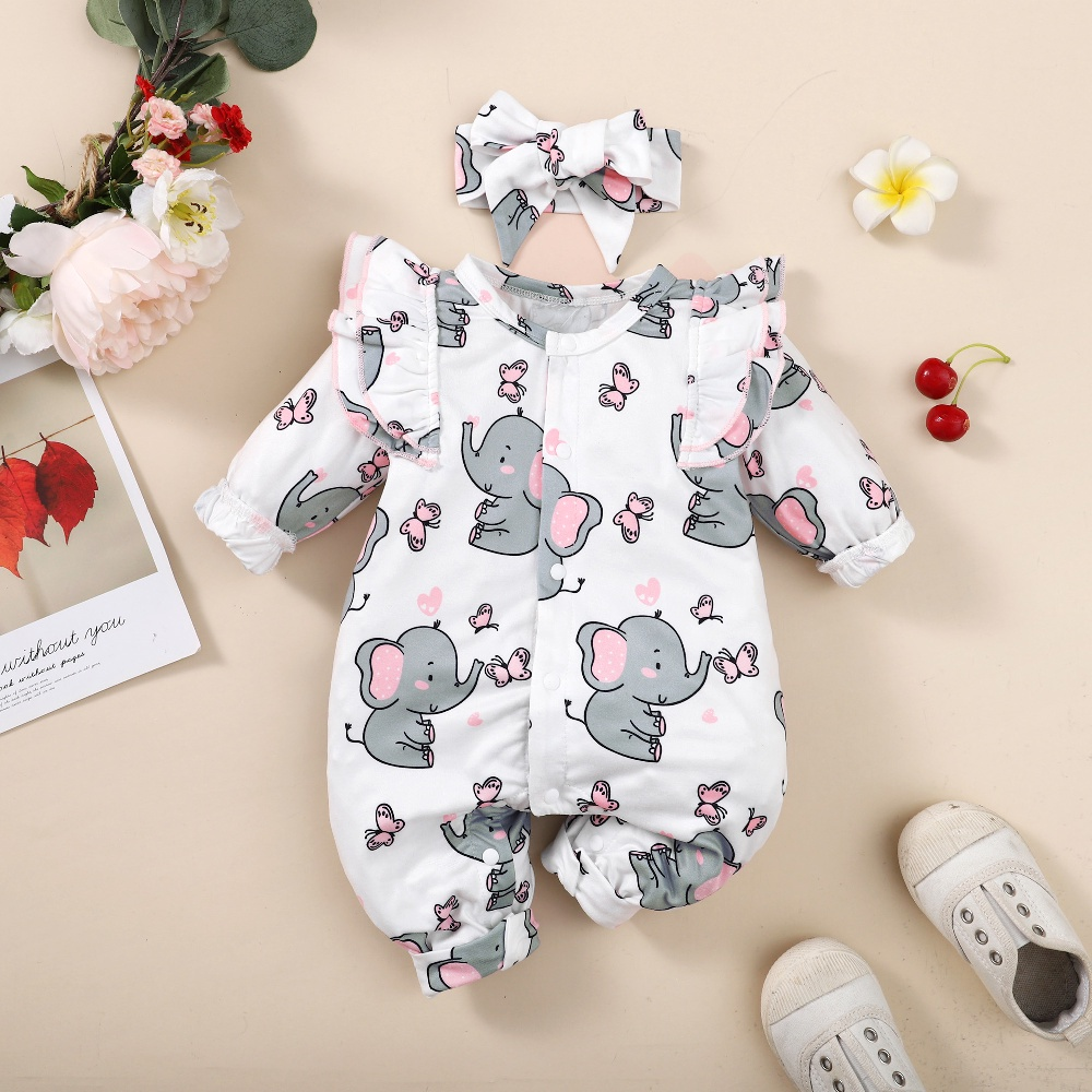 0-1 Year Newborn Baby Girl Romper Clothing Set Cute Cartton Jumpsuit + Headband 2pcs Set Baby Outfits Winter Sleepwear Infant Baby Pajamas Fashion And Leisure