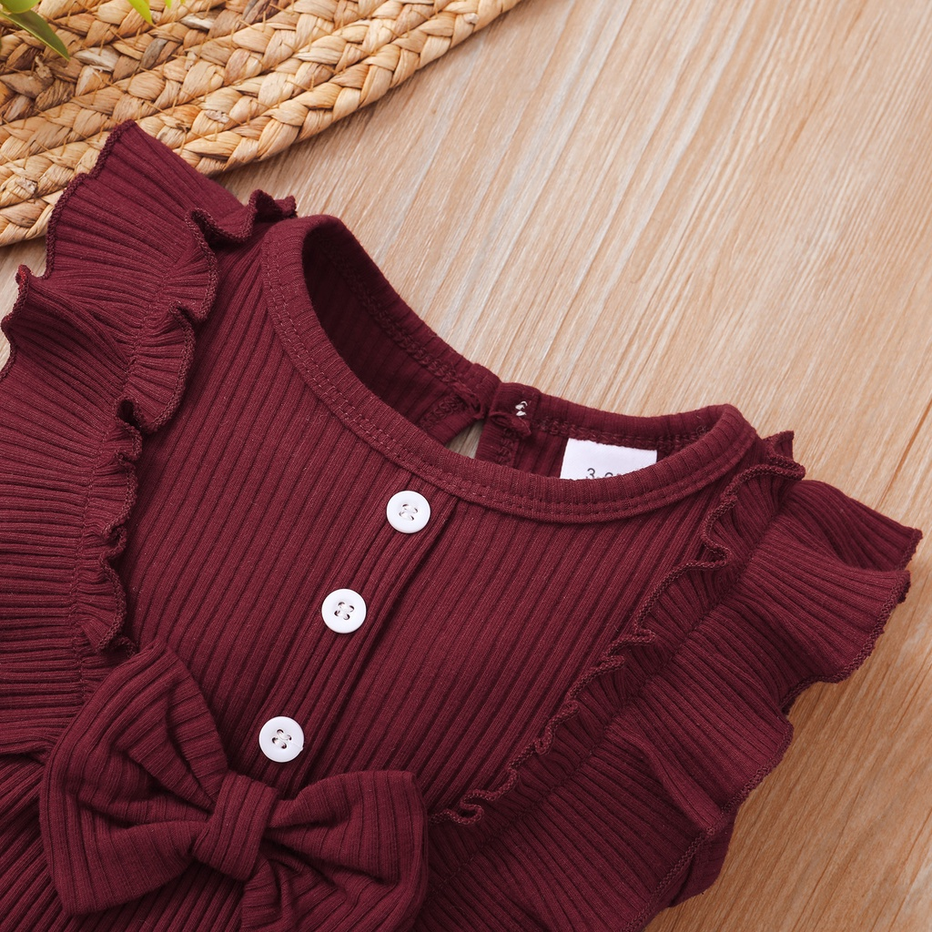 0-18 Month Newborn Baby Girl Sleeveless Ribbed Romper with Headwear/ Toddler Baby Girl Solid Color Basic Style Jumpsuit/ NewYear Fashion Baby Clothes