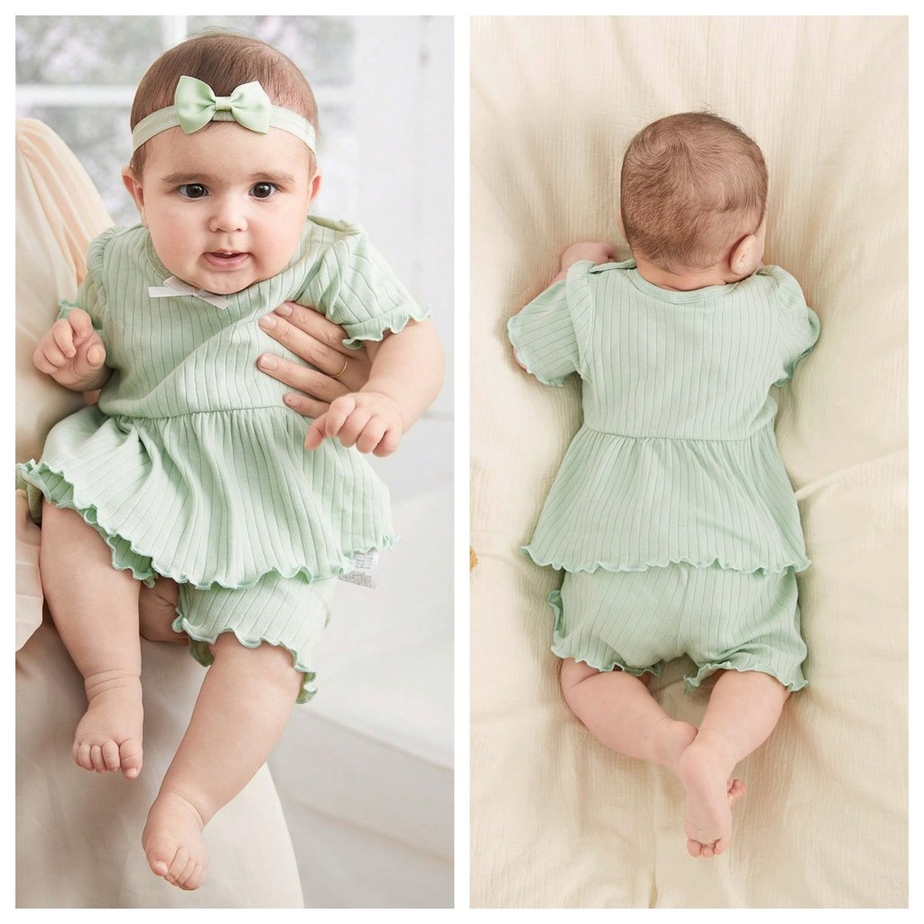 Baby Girl Clothes For 0-24 Months Cute Kitten Pattern Jumpsuit Pink Shorts Set Fly Sleeve Lovely Bow Headband Fashion And Leisure