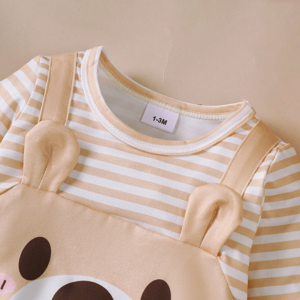 【 1-18 months 】 Baby khaki long sleeved jumpsuit | Cartoon bear print hooded crawling suit | Spring and Autumn baby jumpsuit | Soft and skin friendly baby clothes